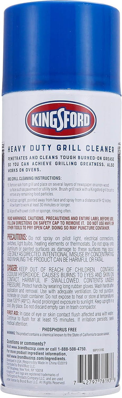 Kingsford Heavy Duty Foaming Grill Cleaner Spray, BBQ Degreaser for Charcoal & Gas Grills, Cuts Grease, Burnt-On Food & Grime, Easy Spray-On Foam for Grill Grates & Surfaces, Aerosol Can, 14.5 Oz