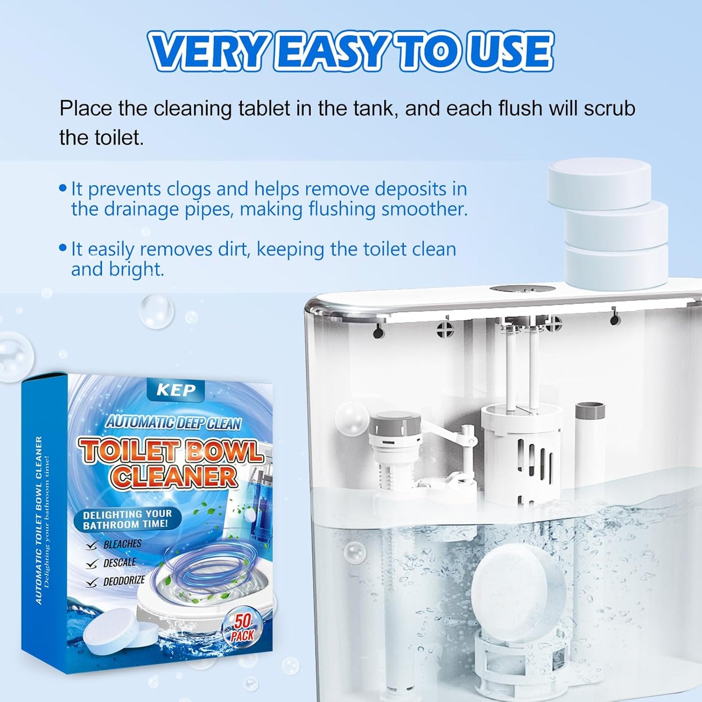 Automatic Toilet Bowl Cleaner Tablets–Fresh Scent, Long-Lasting Clean–Safe for Tanks&Pipes Deodorizing and Descaling –Bathroom Cleaner Against Tough Stains Keeps Bowl Clean Between Washes, A111-50PACK