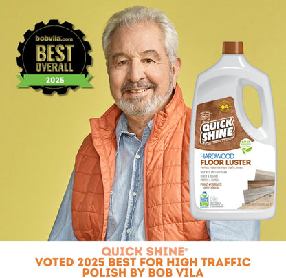 Quick Shine Hardwood Floor Luster-Polish 64oz | Plant-Derived w/Carnauba | Safer Choice, No PFAS, pH Neutral | Ready to Use Formula w/Anti-Slip Technology | Simply Squirt & Spread | Made in USA