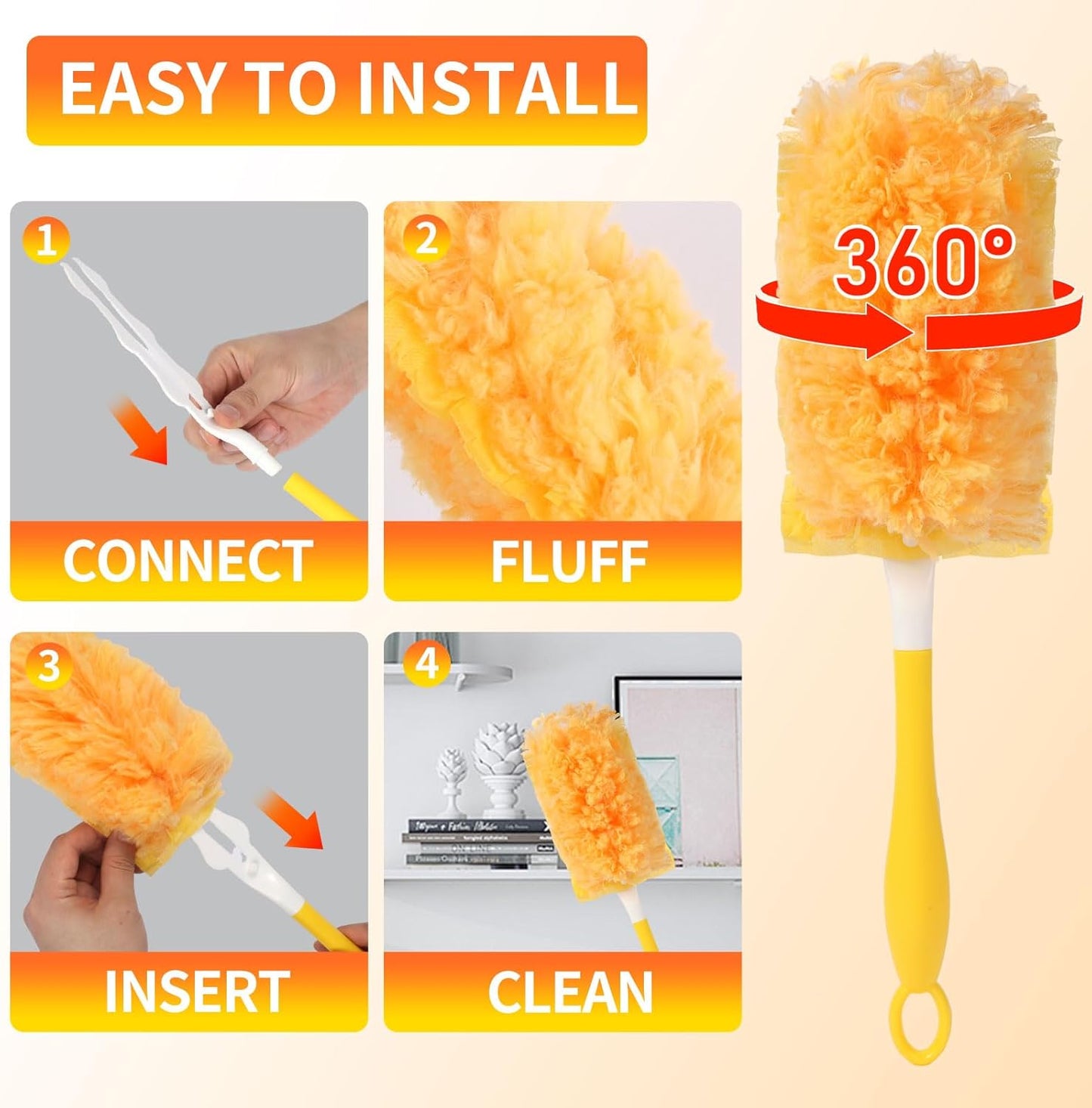 36 Pack Dusters Compatible with Swiffer Dusters for Cleaning, with 1 Handle, Multisurface 360° Dusters with 4X Microfibers, Disposable Heavy Duty Duster Refills, Helps Remove Allergens