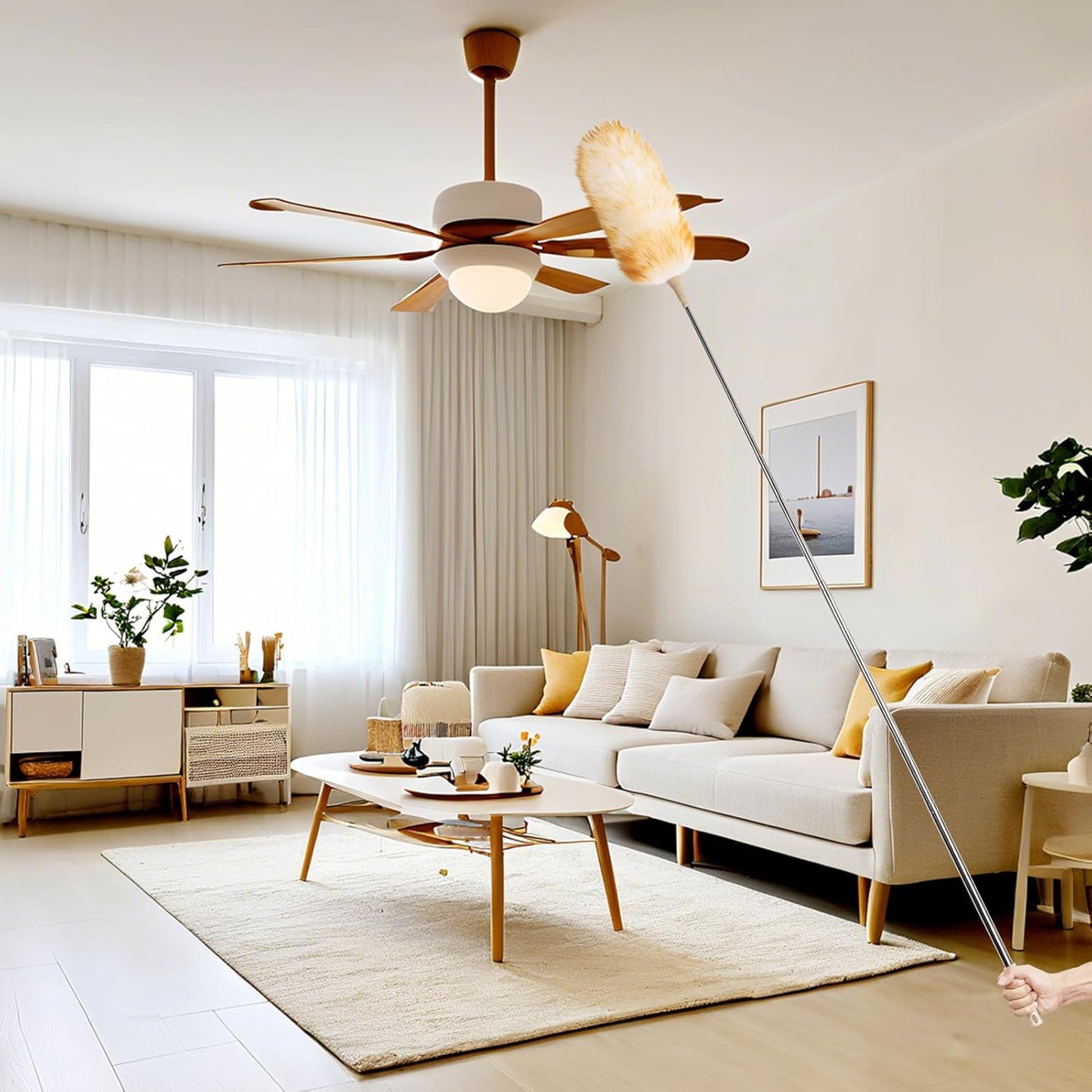 Extendable Cleaning Duster,66.9Inch Telescoping Feather Dusters with Stainless Steel Extension Pole for Cleaning High Ceiling Fan, High Ceilings,Furniture