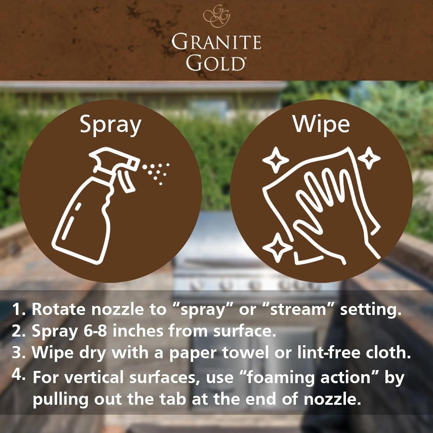 Granite Gold Outdoor Stone Cleaner, Deep Cleans BBQ Islands, Kitchens, Tables, Counters, & More, Streak-Free Shine, Fresh Citrus Scent, Safe on Food-Prep Surfaces, 24 Fl Oz Spray Bottle