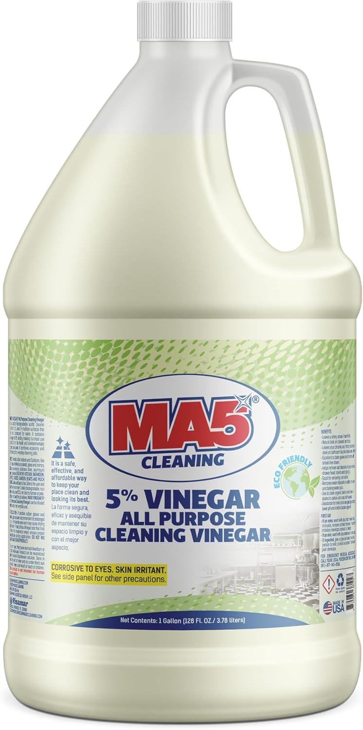 MA5x Vinegar 5% All-Purpose Cleaner | Industrial Strength, Eco-Friendly, Multi-Surface Cleaning Vinegar | Biodegradable, Non-Toxic, Made in USA | Gallon | Pack of 1