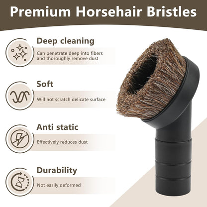 1.5" Vacuum Dust Brush Attachment Compatible with Pro Team Backpack Vacuum - 3" Round Dusting Brush with 1 1/2" Reducer Compatible with Vac Cleaner Parts # 100110; Soft Horse Hair for Better Cleaning