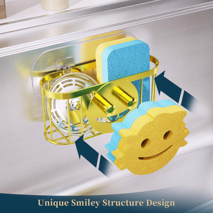 Consumest Sponge Holder Sink Caddy - Ladder Shaped Sponge Holder for Kitchen Sink with 2 Installation Ways (Suction Cups & Adhesive Hook), Rustproof Stainless Steel Kitchen Organizer, Silver
