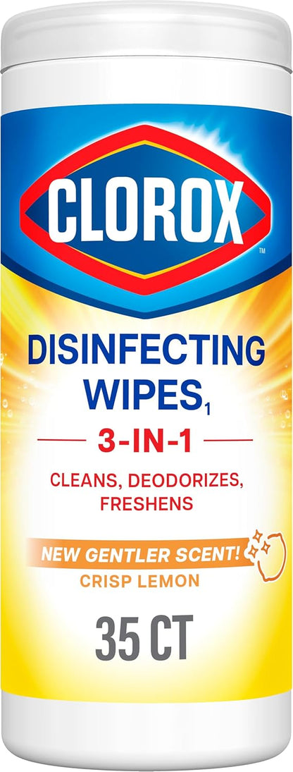 Clorox Disinfecting Cleaning Wipes, Bleach Free, Crisp Lemon, 35 Count (Pack May Vary)