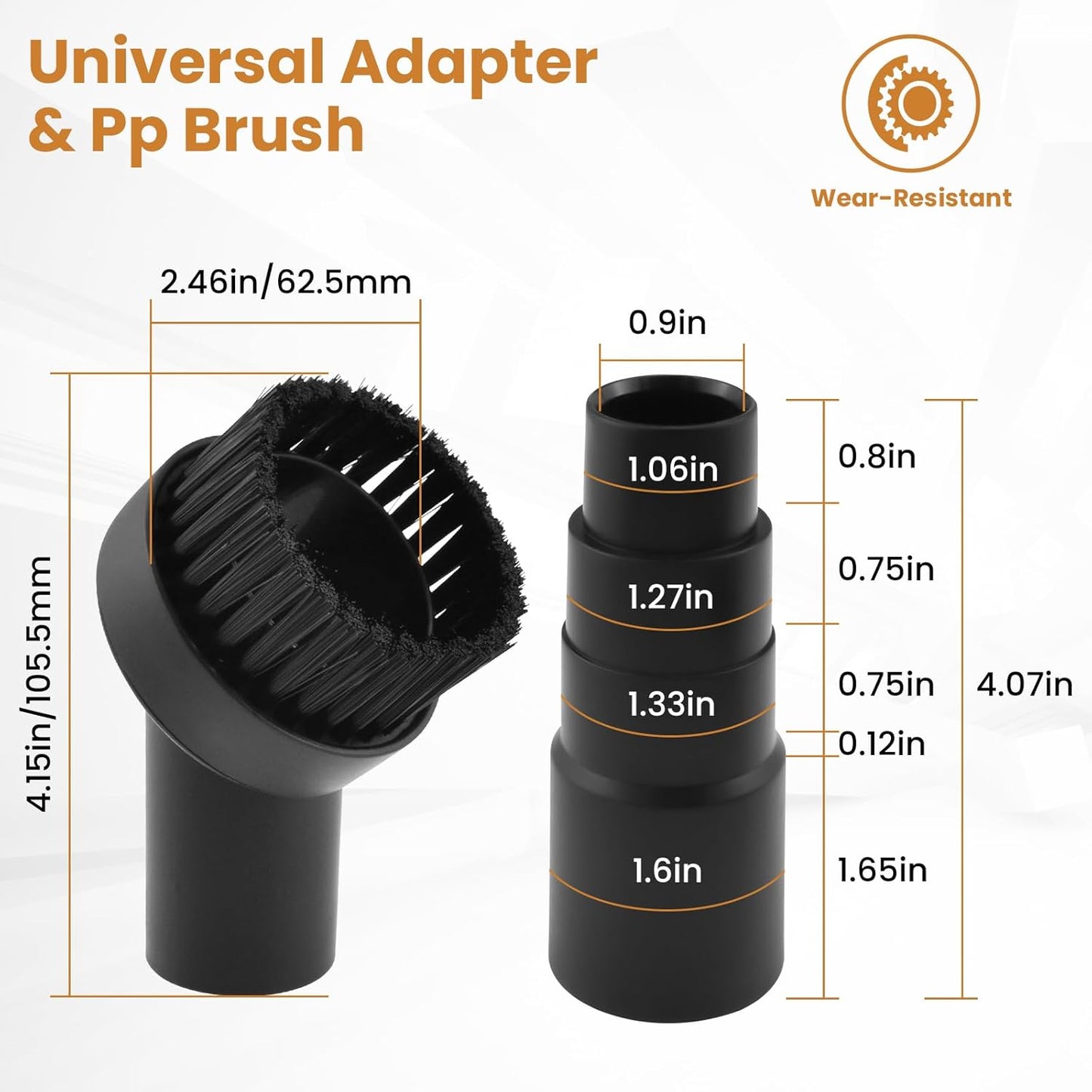 2 Pcs Black Round Vacuum Brush, 1-1/4" Universal Vacuum Dust Brush, 25mm Vacuum Brush Attachment with Four-Layer Vacuum Adapter for Most Vacuum Cleaners Accessories