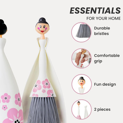 Vigar Mini Broom and Dustpan Set - Small Broom and Dustpan, Hand Broom for Desk, Kitchen, Car, Crumb Brush for Dust & Pet Hair, Decorative Doll Design, Portable Dust Pan Brush for Indoor - Turquoise
