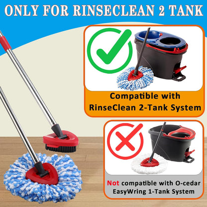 Mop Heads Replacement Handle for Ocedar RinseClean 2-Tank System, 2 Microfiber Mop Refills, 1 Mop Handle (30-58in Adjustable 4-Section Pole), 2 Scrub Brush, 1 Spin Base for O Cedar RinseClean