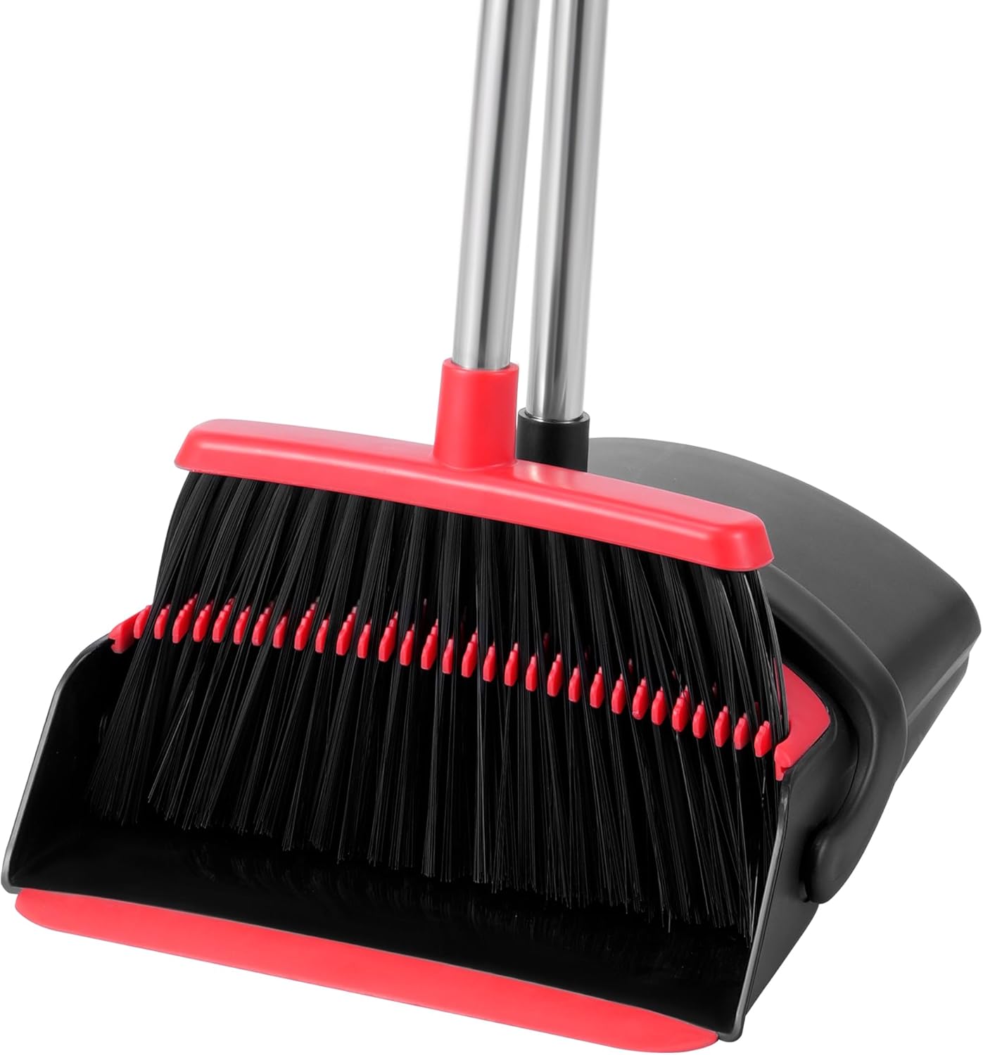 Broom with Dustpan Combo Set for Home 52-in Long Adjustable Handle Angle Broom and Dustpan Set with Dustpan Comb Teeth for Sweeping Pet Hair Food Dirt Kitchen (Black) (Black)