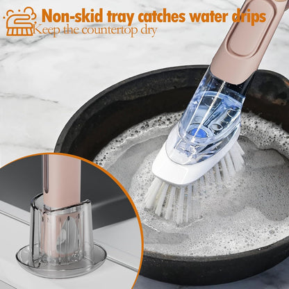 Soap Dispensing Replacement Dish Brush Storage Set with 2 PCS Brush Refills & Holder - RIMAY Dispenser Scrub Cleaning Scrubber Kitchen Dishwashing Dish Wand Handle for Dishes/Pans/Pots/Sink(Black)