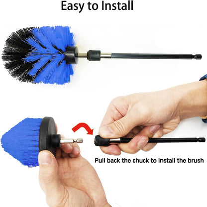 8 Pack Drill Brush Attachment Set,1/4in Power Scrubber Brush + Extend Long Rod, Power Cleaning Scrub Brush for Bathroom, Tub, Tile, Floor, Grout, Boat(White)