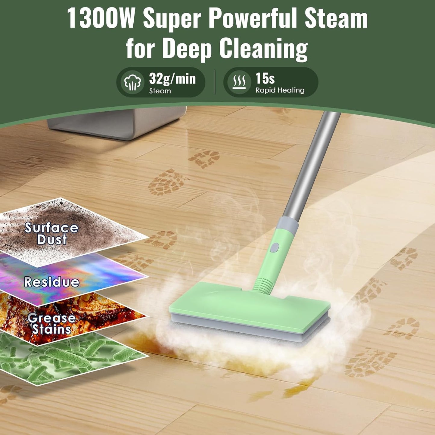 FEPPO Steam Mop & Detachable Handheld Steam Cleaner for Home and Floor Cleaning, 15s Heat-Up, 230°F Floor Steamer for Deep Cleaning with Multi-purpose Attachments Hardwood Floors, Tile,Grout,Furniture