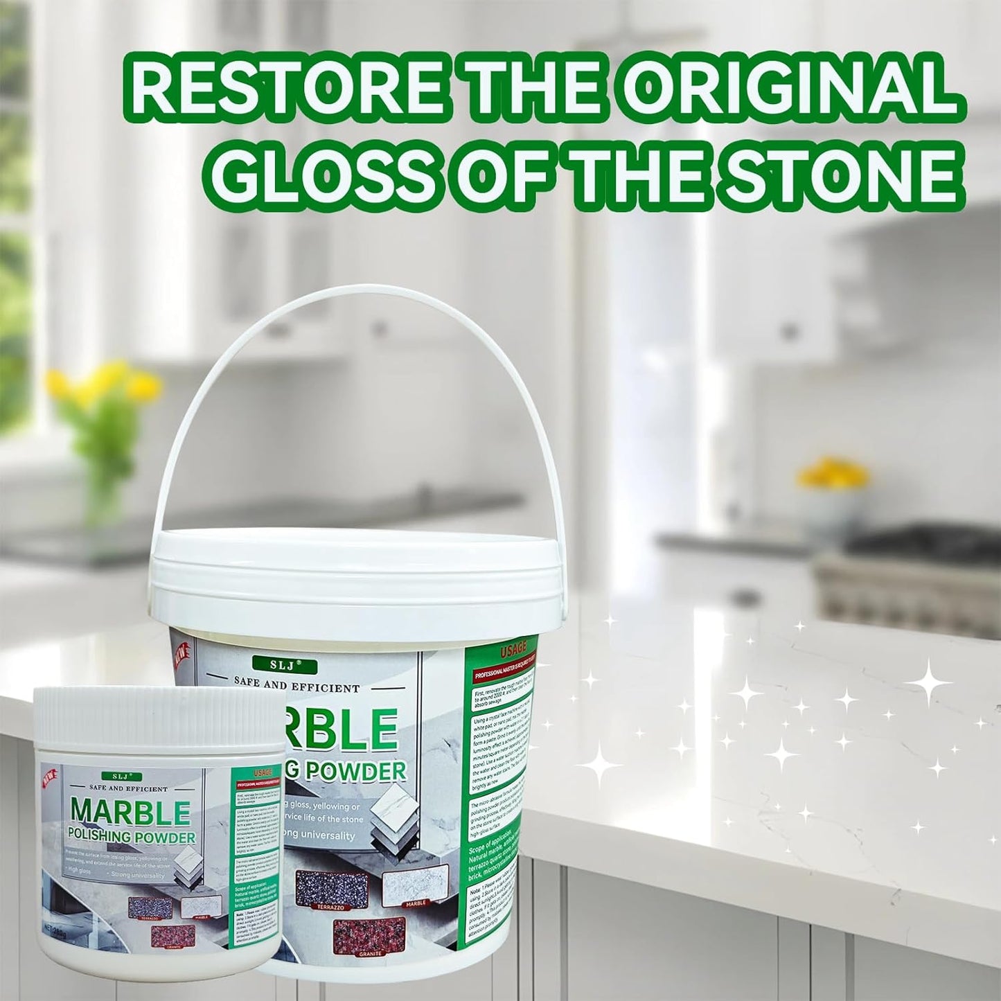 Professional Marble Polishing Powder Granite Polishing Kit Marble Floor Polish – Restore Shine & Remove Dullness, Safe for All Kinds of Stone, Countertops, Floors (10 oz)