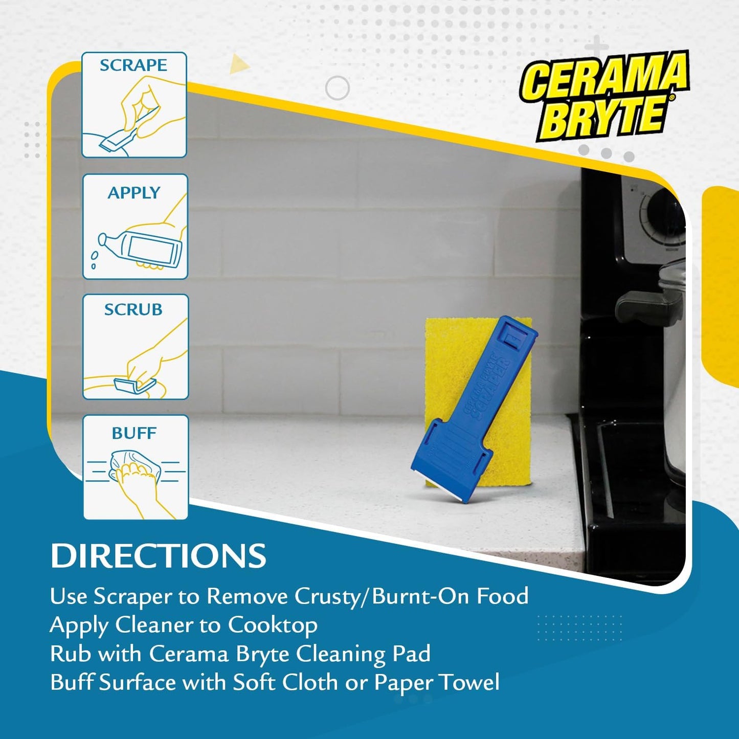 Cerama Bryte Cook Top Cleaner 18 oz 2-Pack & Scraper Pad Bundle