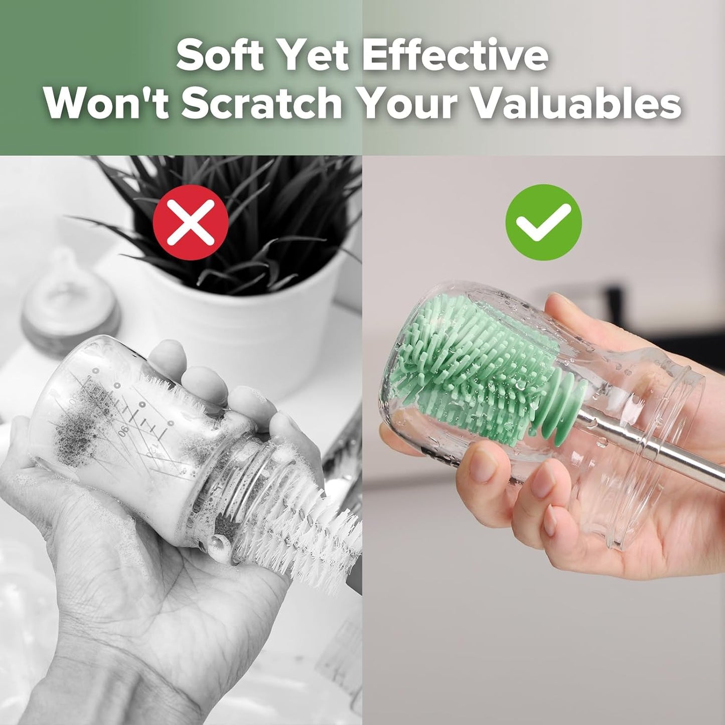 Haakaa Silicone Cleaning Brush - Baby Bottle Brush Cleaner for Breast Pump,Nipple,Breast Milk Storage Bag - Food Grade Silicone - 1 Count - Grey