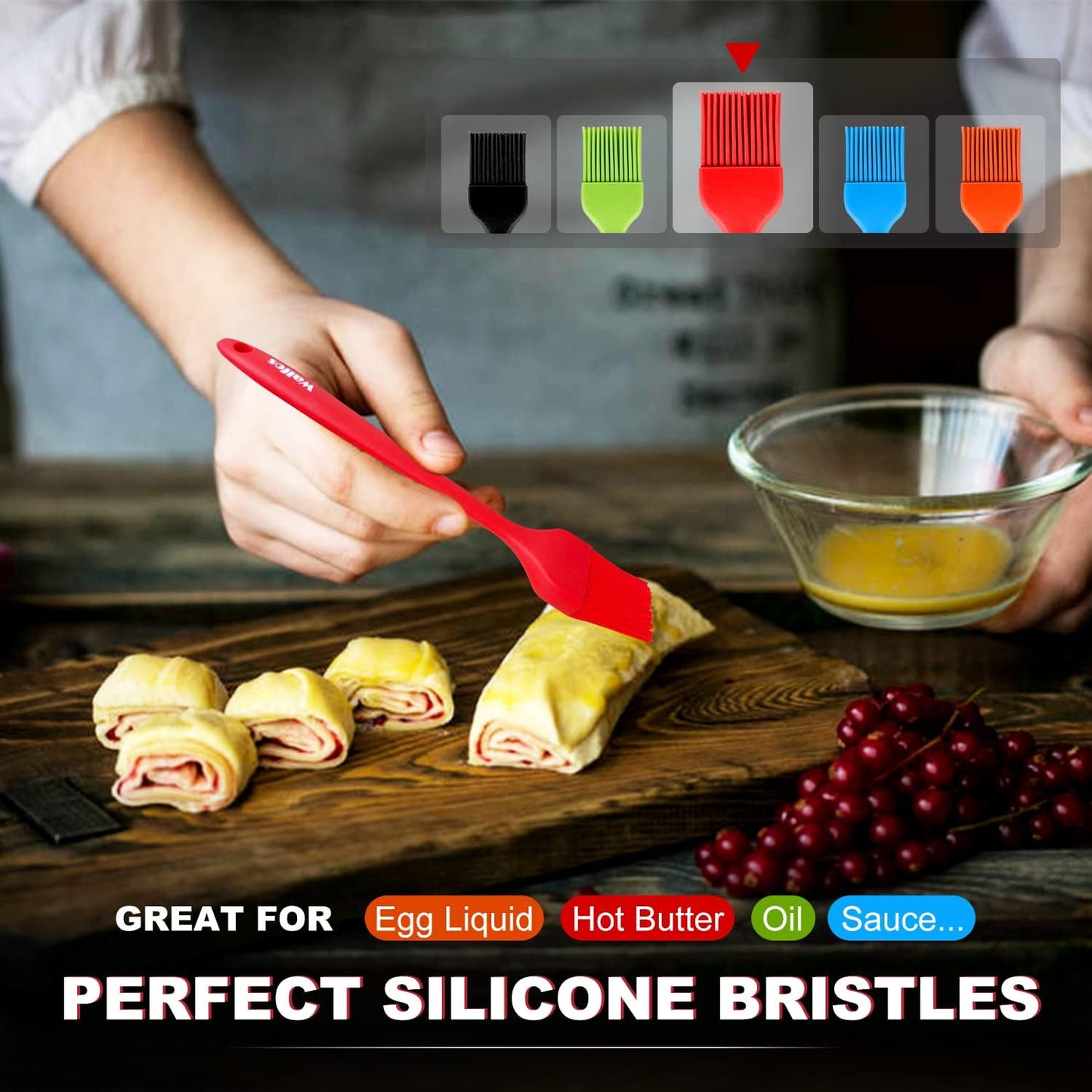 Walfos Silicone Basting Pastry Brush, Heat Resistant Pastry Brush Set, Strong Steel Core and One-Pieces Design, Perfect for BBQ Grill Baking Kitchen Cooking, BPA Free and Dishwasher Safe, 2 Pcs (Blue)