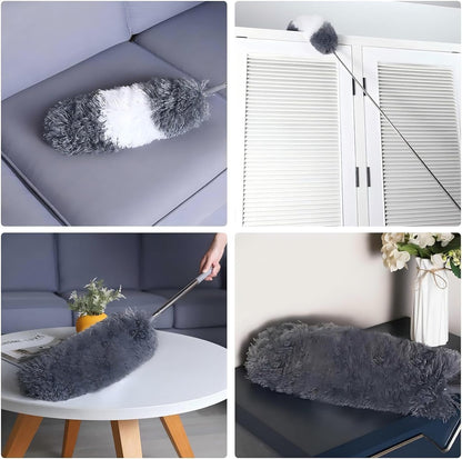Microfiber Dusters for Cleaning,100" Professional Extension Pole Duster Kit with 2 Washable Bendable Heads,Cobweb Remover & Feather Duster for High Ceilings,Ceiling Fans,and Hard-to-Reach Areas,3PCS