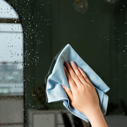Puomue 6 Pack Microfiber Glass Cleaning Cloth, 16 Inch X 16 Inch, Lint Free Quickly Clean Window, Glasses, Windshields, Mirrors, and Stainless Steel, Blue