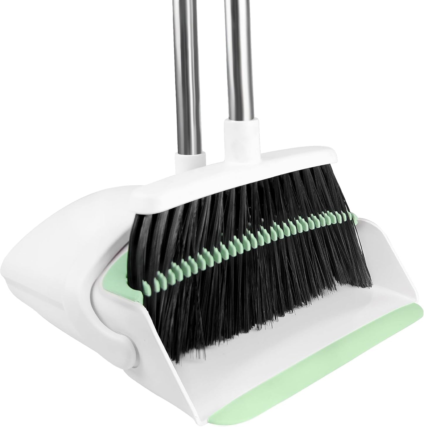 Broom and Dustpan Set, Broom Dustpan Combo Set for Home Commercial Cleaning Supplies Angle Broom with Long Handle Perfect for Courtyard Garage Street (Green)