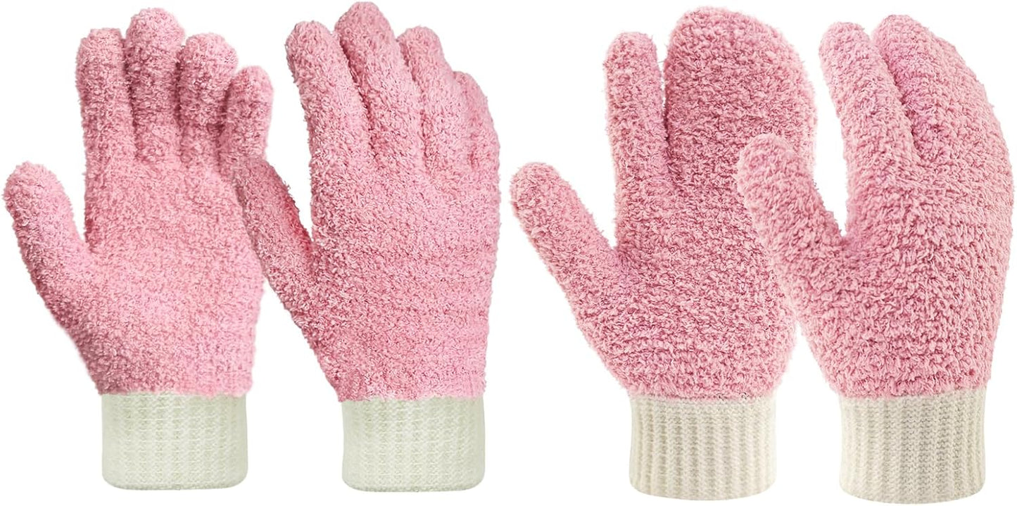 MIG4U Microfiber Dusting Gloves House Cleaning Glove for Blinds, Windows, Shutters, Furniture, and Car, Reusable Lint-Free Pink 1 Pair S/M