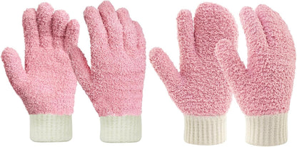 MIG4U Microfiber Dusting Gloves House Cleaning Glove for Blinds, Windows, Shutters, Furniture, and Car, Reusable Lint-Free Pink 1 Pair S/M