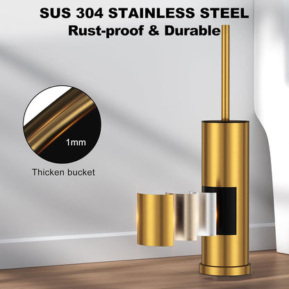 Bronze Toilet Brush and Holder Set，Stainless Steel Heavy Duty Toilet Bowl Brush，Extra Long Handled Modern Toilet Cleaner Brush, Removable Inner Bowl, and Splash Protection