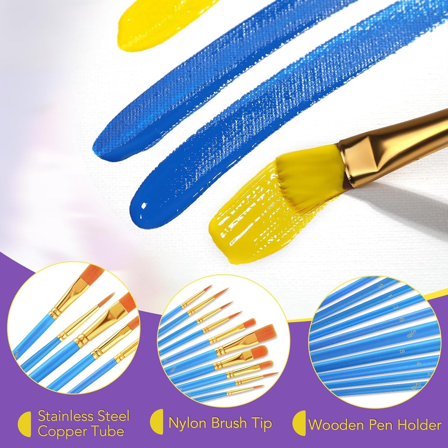 Acrylic Paint Brush Set, 1 Packs / 10 pcs Watercolor Brushes Painting Brush Nylon Hair Brushes for All Purpose Oil Watercolor Painting Artist Professional Kits.
