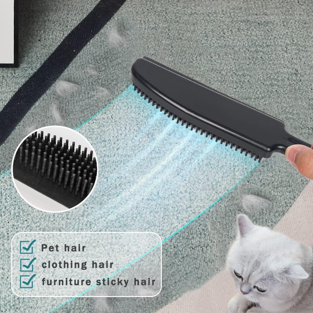 LandHope Carpet Rake for Pet Hair Remover Long Handle with Squeegee, Rubber Broom Carpet Brush Non Scratch Bristles Fur Remover Indoor Outdoor Push Broom for Cat Dog Hair Hardwood Tile Windows Clean