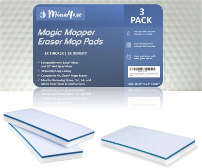 Magic Mopper Sponge Eraser Mop Pad | Compatible with Swiffer Wet Jet and 12" Wet Spray Mops | 12-inch Magic Sponge Eraser Mop Pad | 3 Pack
