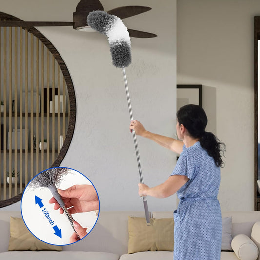 Dusters for Cleaning,9Pcs Feather Duster with Extension Pole Up to 100'',Bendable Extendable Long Feather Duster for Cleaning Fan,High Ceiling,Blinds,Furniture,Cars