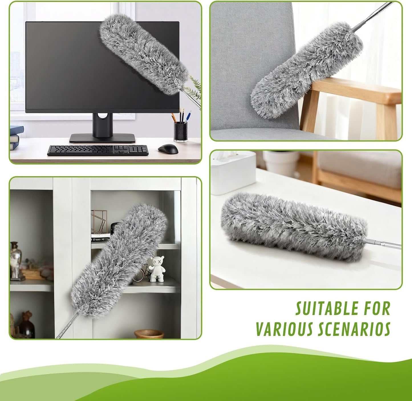 100-inch Duster with Extension Pole, 9-in-1 Cobweb Duster Kit Includes Spider Web Brush & Flat Gap Cleaner for High Ceiling, Fan, Under Appliances, Car, Home Deep Cleaning