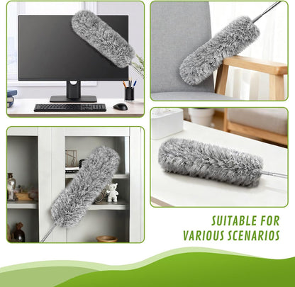 100-inch Duster with Extension Pole, 9-in-1 Cobweb Duster Kit Includes Spider Web Brush & Flat Gap Cleaner for High Ceiling, Fan, Under Appliances, Car, Home Deep Cleaning