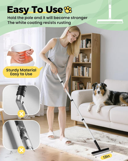 Carpet Rake for Pet Hair Removal Tool - 4 in 1 Pet Hair Remover Kit for Dog Cat Fur Remover, Contain 60" Adjustable Rubber Broom, Glove, Magic Brush and Scraper for Furniture,Short Pile Carpets, Mats