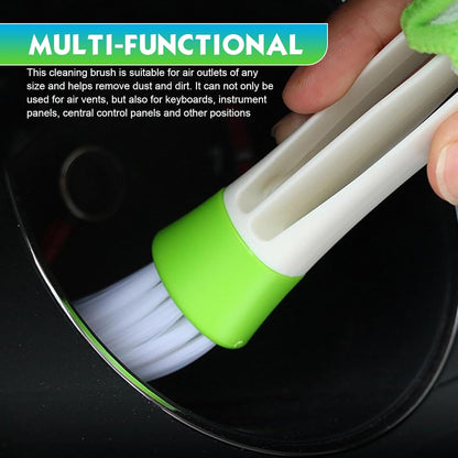3 PCS Mini Duster for Car Air Vent, Dual-ended 3 Arm Microfiber & Soft Brush Head, Portable Washable Cleaning Tool, for Air Conditioning Vent & Fan & Keyboard & Blind (Green)