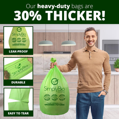 Simply Bio 13 Gallon Compostable Trash Bags Liners Drawstring, Heavy Duty Extra Thick 1 Mil, 49.21 Liter, 30 Bags, Tall Kitchen Food Scrap Waste Bag, ASTM D6400, US BPI and OK Compost Home Certified