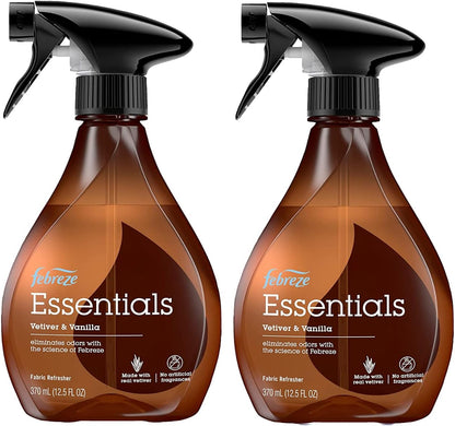 Febreze Fabric Spray, Fabric Refresher Essentials, Odor Eliminator for Strong Odor, Includes Lavender & Eucalyptus Essential Oil, Vetiver & Vanilla Essential Oil, 12.5 Oz (Pack of 3)