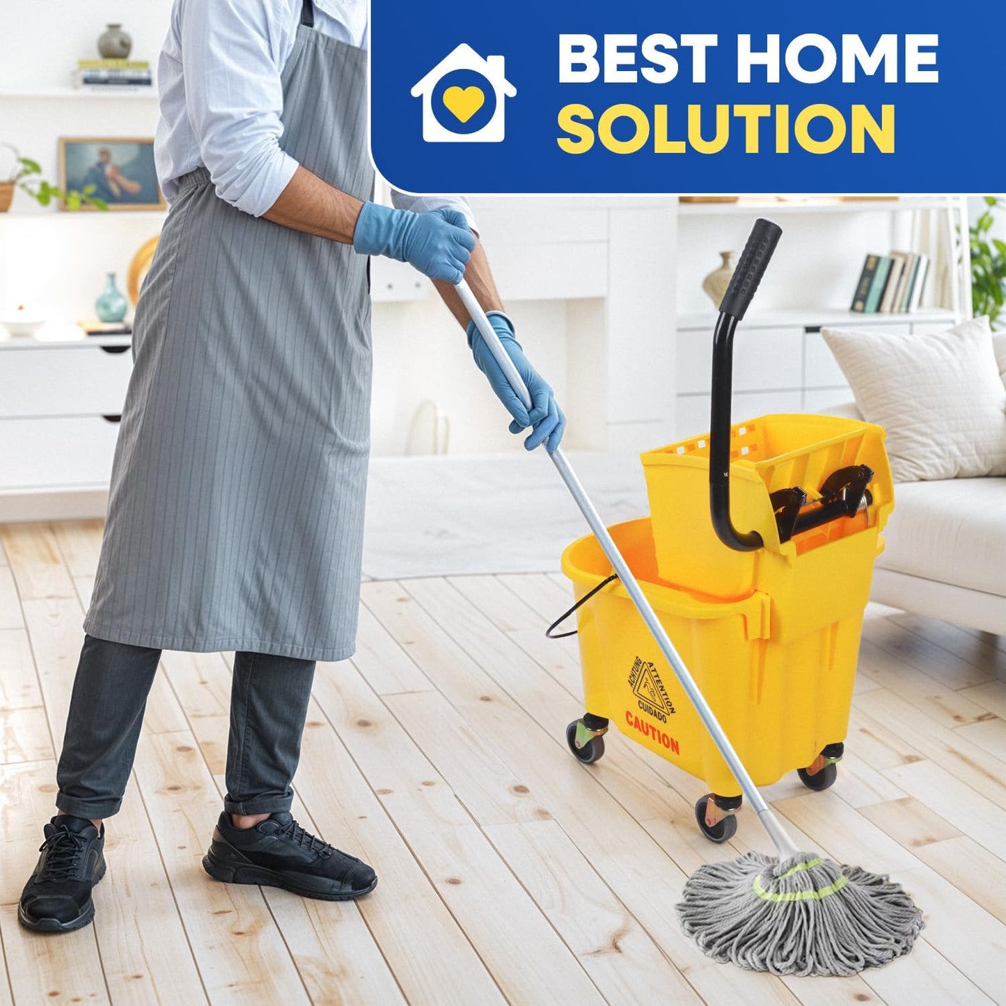 PLASTIC PRINCE Small Mop Bucket with Wringer on Wheels 5 Gallon, Heavy Duty Dual Chamber Mop Bucket Separate Dirty Water, Perfect for Household, 20 Quart Yellow