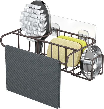HapiRm 4 in 1 Kitchen Organizers and Storage, SUS304 Stainless Steel Brush Holder + Dish Cloth Hanger + Soap Rack + Sink Stopper Rack, No Drill Kitchen Essentials - Black