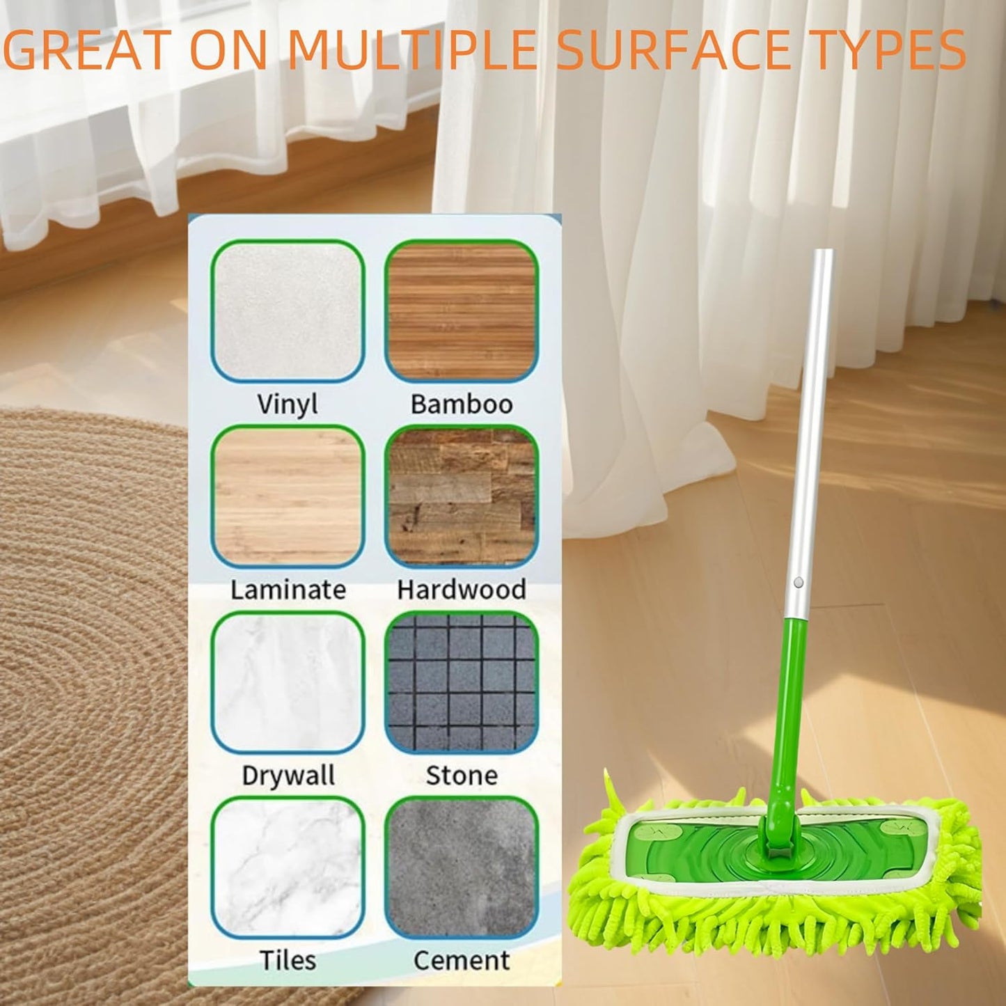 4-Pack Thickened Heavy-Duty Chenille Mop Pads Compatible with Swiffer and All Other 10-12 Inch Mops, Reusable Wet & Dry Mop Refills, Machine Washable for Hardwood, Tile, Laminate Floors