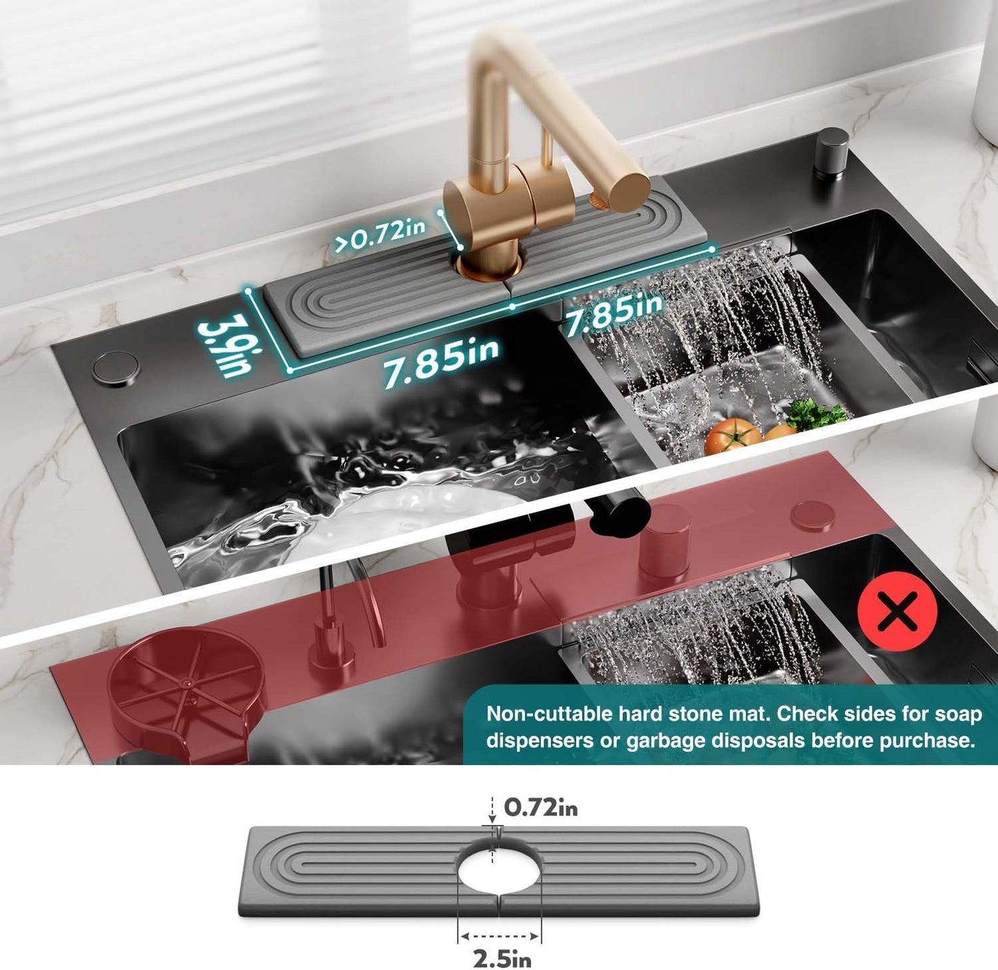 Eormoe Faucet Mat for Kitchen Sink – Diatomite Stone Drying Mat & Sink Protectors, Prevent Moisture – Sink Splash Guard Water-Absorbing Stone Tray for Bathroom Counter (Light Grey, 23.6" x 3.9")