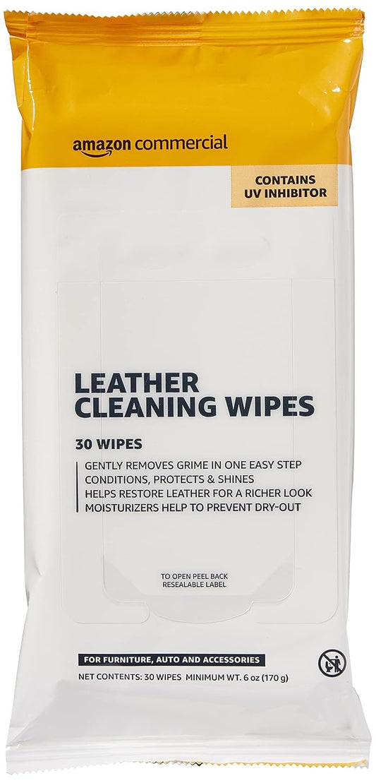 AmazonCommercial Leather Cleaning Wipes, 120 Count, 30 Count (Pack of 4)