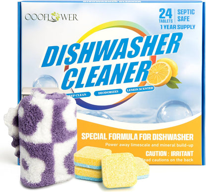 24-count Dishwasher Cleaner Tablets, Deep Cleaning and Descaling Formula, Removes Odors, Scale, and Hard Water Residue, Maintains Dishwashers, Septic Tank Safe (Lemon Scent)
