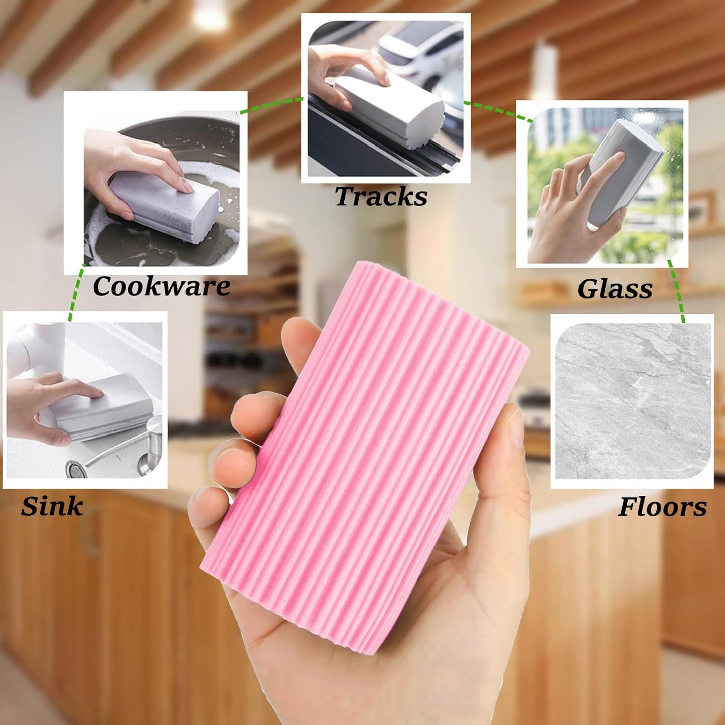 6-Pack Damp Clean Duster Sponge,Magic Sponge Eraser for Housekeeping,Reusable Cleaning Sponge for Blinds,Vents,Mirrors,Glass, Baseboards,Window Track Grooves and Railings (Green)