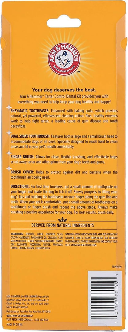 Arm & Hammer for Pets Tartar Control Dog Dental Kit, Enzymatic Toothpaste with Toothbrush and Fingerbrush, Baking Soda Formula Reduces Plaque and Tartar, Safe for Puppies, Beef Flavor, 3-Piece