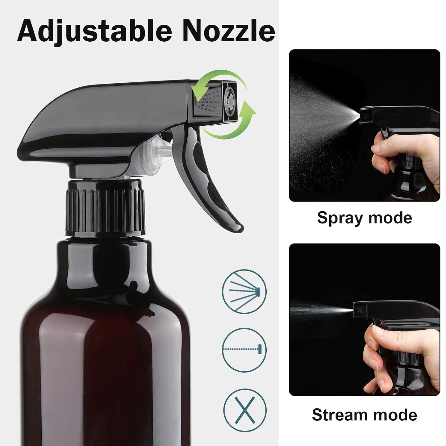 Plastic Spray Bottles Empty Spray Bottle 16.9oz/500ml 2 Pack Heavy Duty Spraying Bottles Mist/Stream Water Bottle for Cleaning Solutions, Essential Oils, Hair (Clear)