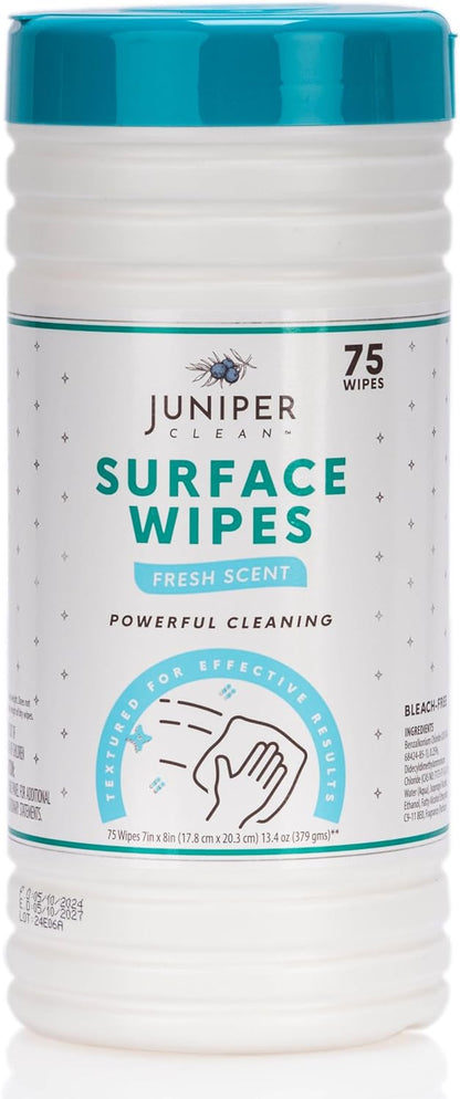 Juniper CLEAN 24 Pack Surface Cleaning Wipes Bleach Free, All-Purpose Cleaner for Bathroom, Kitchen, Office, 1728 Count Soft Flow, Fresh Scent, Bleach Free, Lint Free, Durable