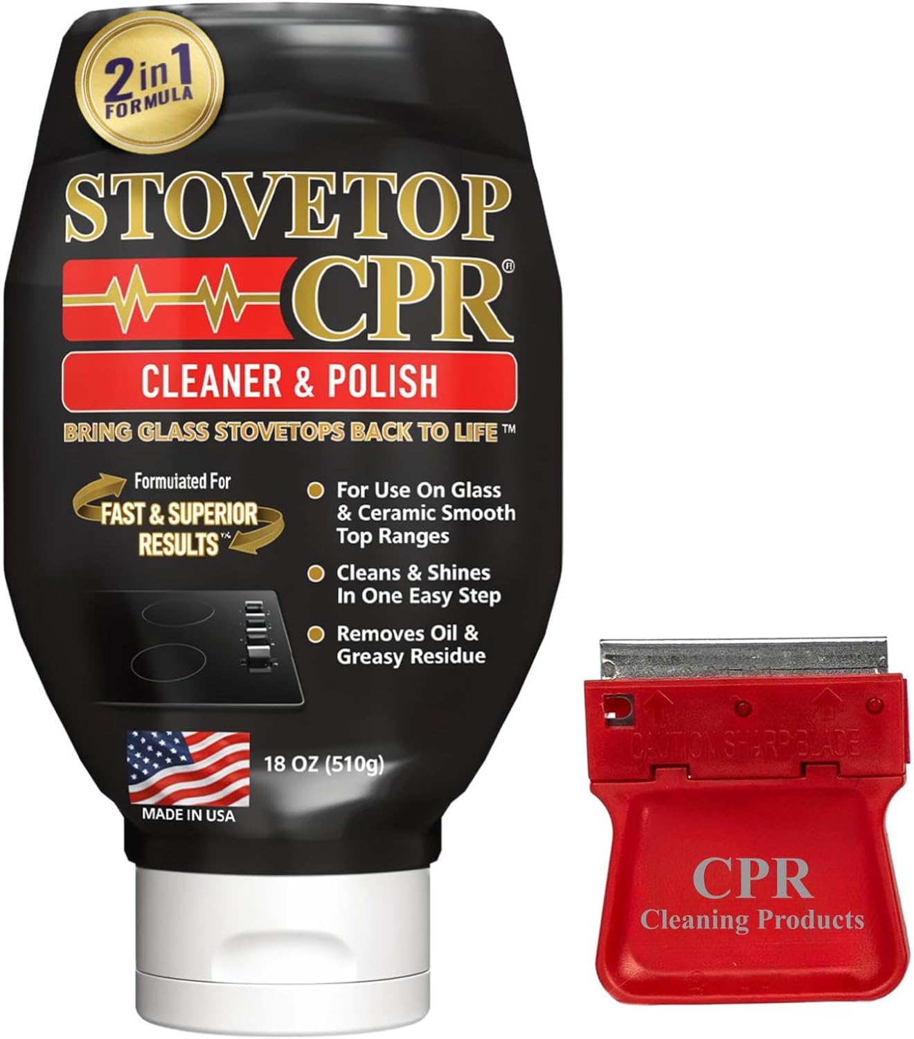 Stovetop CPR Glass Cooktop Cleaner Kit (18oz) – Ceramic Stove Cleaner, Polish, Scrubber Pads, Razor Scraper & Microfiber Towels