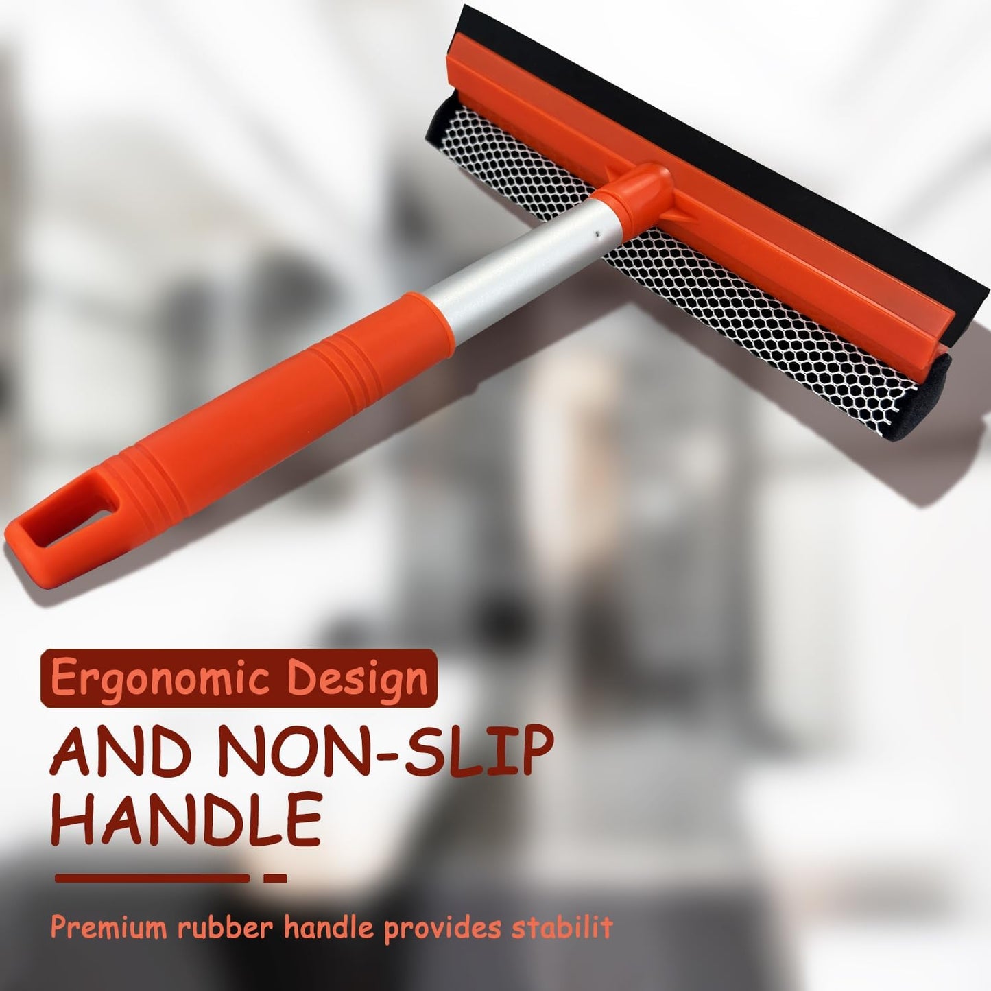 Window Squeegee for Window Cleaning, Squeegee Window Cleaner Tool 2 in 1 Car Window Cleaning Tool with Extension Pole 58‘’ Telescopic Window Washing Equipment, Shower Squeegee for Shower Glass Door