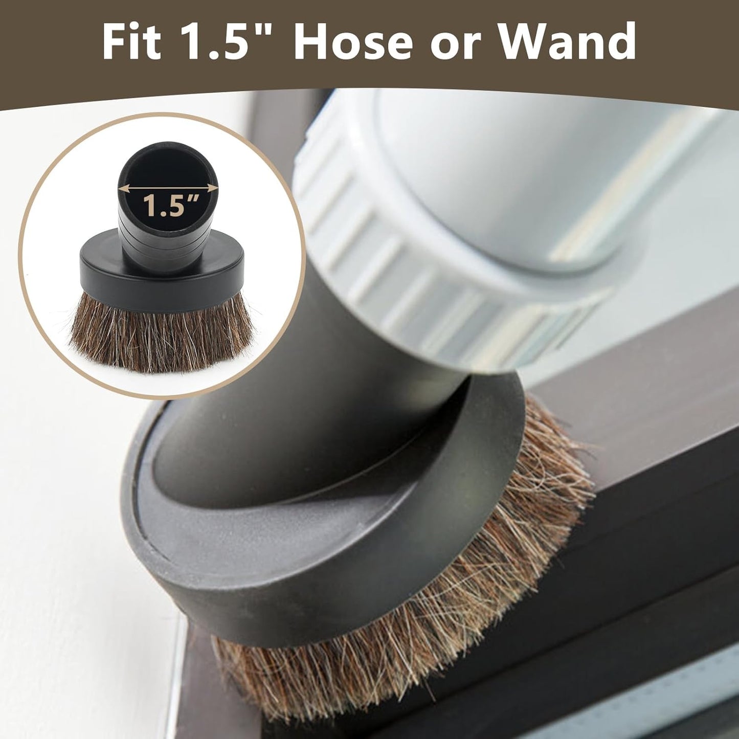 1.5" Vacuum Dust Brush Attachment Compatible with Pro Team Backpack Vacuum - 3" Round Dusting Brush with 1 1/2" Reducer Compatible with Vac Cleaner Parts # 100110; Soft Horse Hair for Better Cleaning